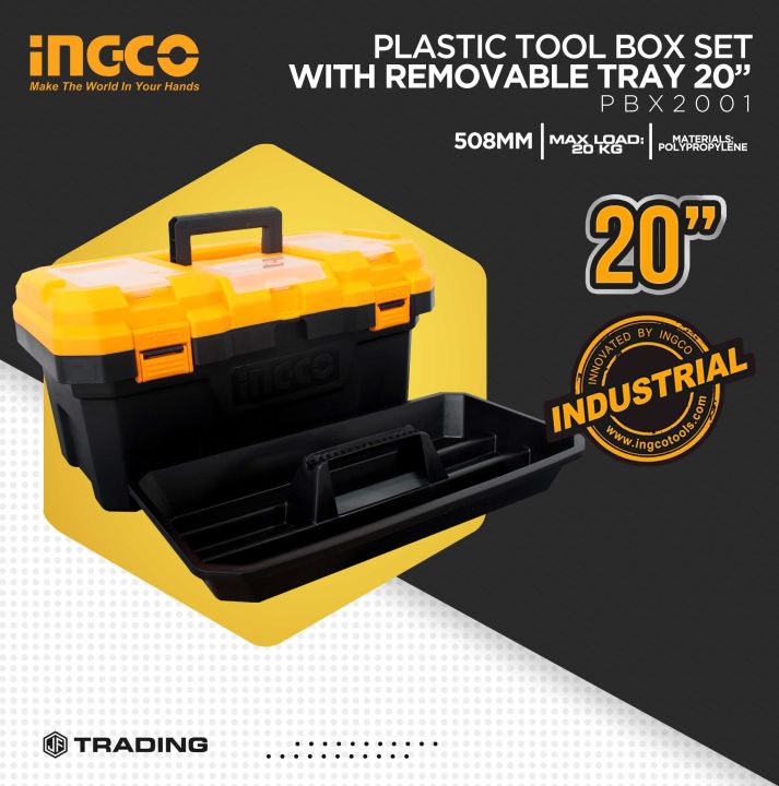 INGCO Industrial Plastic Tool Box Set with Removable Tray 20" PBX2001
