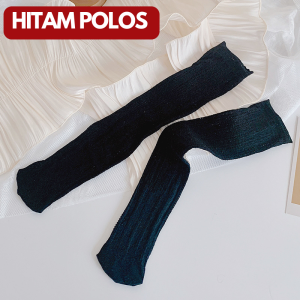24109 Stocking Tipis Panjang Atas Betis - Kaos Kaki Lotita Renda Pita Polos Tinggi - Ribbon Ruffling Korean Socks - Kaos Kaki Wanita Ruffle