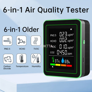 หน้าจอที่มีคุณภาพอากาศ6-In-1 CO2ฟอร์มาลดีไฮด์ TVOC PM2.5อุณหภูมิ & เครื่องตรวจจับความชื้น