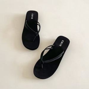 Free Shipping Wedge Double-Strap Mid-Heel Flip-Flops 2026 WomenS Flat-Heel Sandals For Outdoor Wear Beach Slippers Non-Slip Sandals