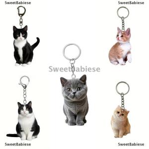 [COD] SweetBabiese 1ชิ้นพวงกุญแจแมวสีดำและสีขาวจี้แมวอะคริลิค2D ดีไซน์สองด้านพวงกุญแจรูปสัตว์สำหรับกระเป๋าเป้และของขวัญ