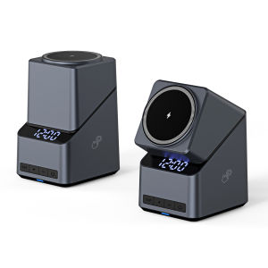 Magnetic 4 in 1 Auto Rotation Wireless Charger with Clock for Iphone 12-16 Series(15W) Apple Watch(2.5W) and Airpods (5W)