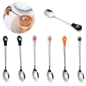 LINSBAYWU Candy Fruit Cute Cat Claw Tableware Kitchen Supplies Dessert Spoons Coffee Spoon
