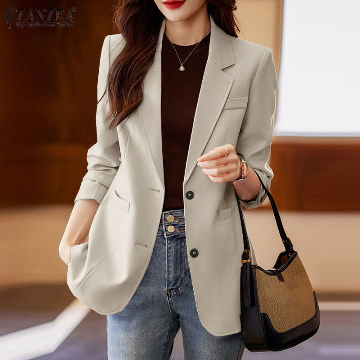 Zanzea phong cách Hàn Quốc thời trang nữ dài tay ve áo Áo khoác đơn màu ...
