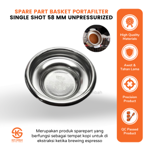 Sparepart Basket Portafilter Single Shot Size 58mm Unpressurized Mesin Espresso Filter Porta filter Espreso Naked