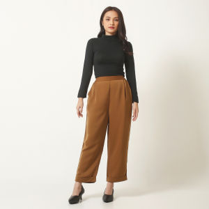 KLEOVA | Amber Celana Wanita Bahan Kain - Baggy Pants Wanita - Kerja Kantor Panjang Formal/Casual - Pinggang Karet Elastis Jumbo - Bagy Pants Wanita