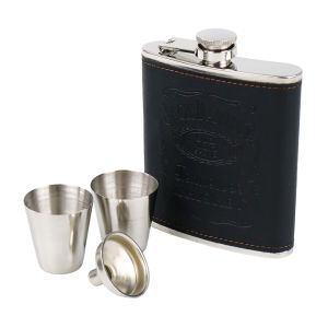 Botol Bir Hip Flask Stainless Steel Leather 7 Oz with Shot Glass