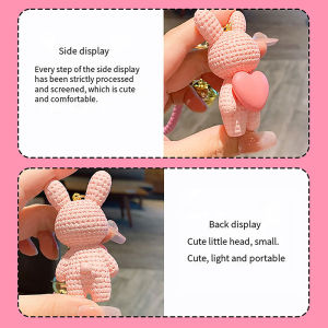 💕 Store opening 💕 Fashion Cute Cartoon Resin Peach Heart Knitting Rabbit Pendant Keychain Holder Key Chain Car Keyring Bag Charm Hanging Jewelry
