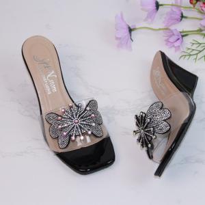 Dép cao gót nữ đế xuồng 5p quai trong kết hoa đính đá dép nữ kiểu mới - X038