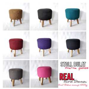 kursi stool bulat | stool sofa warna polos | stool minimalis kain kanvas Kursi Kaki Kayu Jati Furniture Desain Kolonial Dan Modern - Lazada