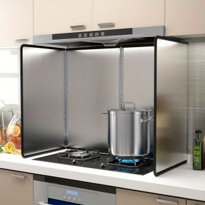 One Stainless Steel Splash Screen Set - Heat Resistant Non-stick Kitchen Stove Protection - 2 Foldable Panels For Home RV Camping - 1pc Dual-Piece Design