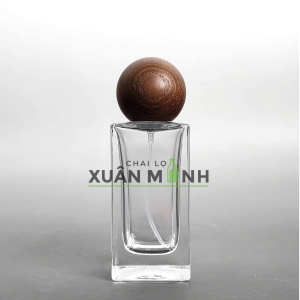 Vỏ rỗng chai đựng nước hoa 50ml thân trụ vuông nắp gỗ tròn dày dặn sang trọng