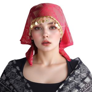 OEUVR Polyester Triangle Headscarf Breathable Floral Print Elegant Turban Hat Fashion Sequin Golden Beaded Hijab Women