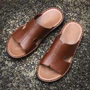 Handmade Mens Leather Slippers Summer Wear Non-slip Simple Flip-flops Male Soft Sole New Designer Slipper Luxury Shoes for Man2026