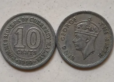 Malaya Coins (formerly used in Singapore & Malaysia) King George VI (Good used circulated condition)(Year 1948/1950)