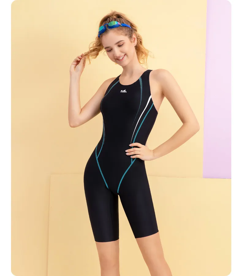 Training Competition One Piece Swimsuit Women Knee Length Sport