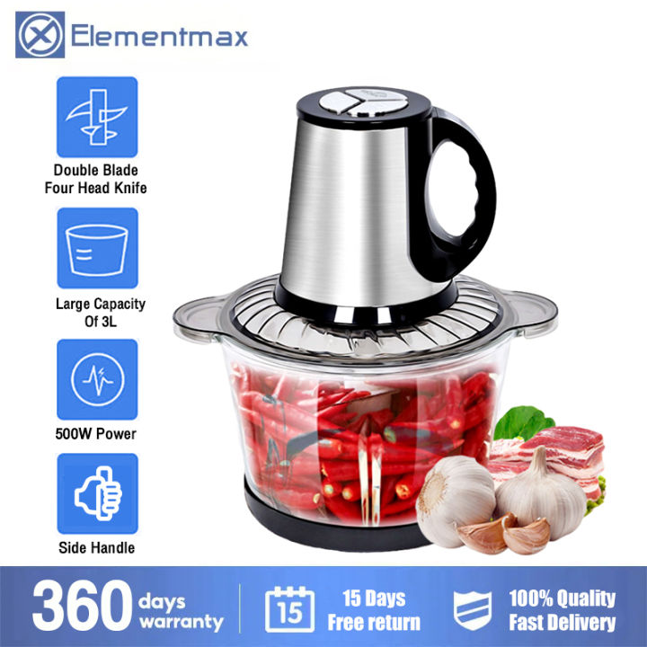 3 Speed Electric Meat Mincer 500W Power 3L Food Processor Glass Bowl