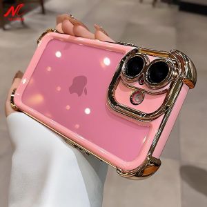 For iPhone 17 Case New Contrast Color Airbag Plating Case for iPhone 13 12 11 14 15 16 Pro Max Plus 17 Air Clear Silicone Cover