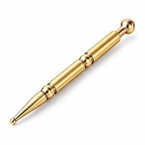 WININ Dual Head Acupressure Pen Brass Manual Operation Trigger Point Massage Tool Deep Tissue Massage Smooth Surface Meridian Point Massager Facial Acupoint Massage