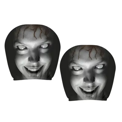 Breathable Car Seat Cover 2pcs Halloween Car Headrest Covers Horror-themed Neck Pillow Cases Breathable Stretchy Auto Seat Headrest Protectors for Car Interior Decoration