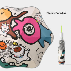 ร่มเด็กการ์ตูนอัตโนมัติกันลมป้องกันรังสียูวีร่มพับอาบแดดเด็กเคลือบสีดำม่านบังแดดเพื่อความปลอดภัยขอบโค้ง