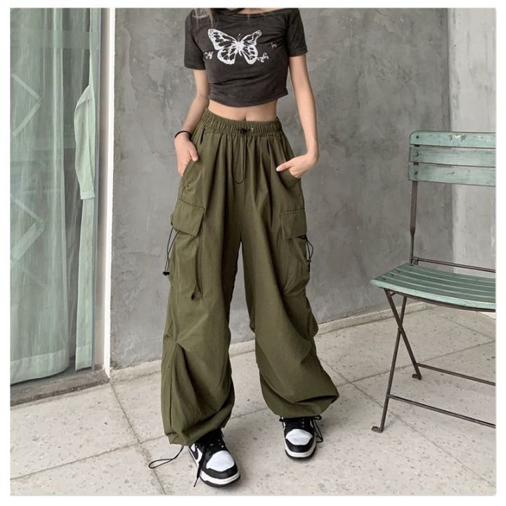 Y2k Baggy Loose Cargo Pants with Pockets High Waist Hip Hop Joggers Cargo  Trousers Sweatpants Streetwear A-Grey at  Women's Clothing store