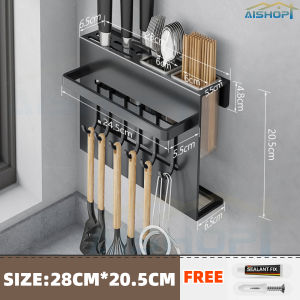 [SG Stock]Knife Holder Chopsticks Rack，without drilling storage box chopsticks tube wall-mounted， Wall-Mounted  Cage Spoon Draining Tray Storage Box Kitchen Storage Rack
