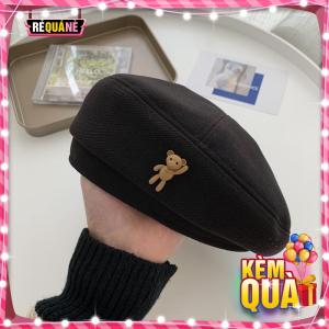 Nón Beret Đính Hình Gấu Dễ Thương Mũ Nồi RQN2203 - requane