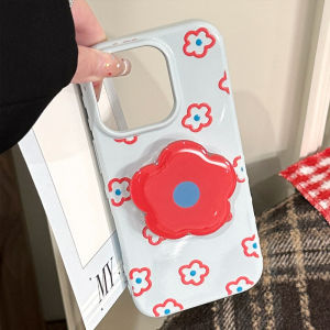 Red flower bracket white soft case for iPhone 12 13 14 15 16 Pro Max casing Anti fall protective cover for iPhone13 case