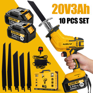 KEELAT 20V3Ah Cordless Reciprocating Saw Professional Sabre Saw with 2 Battery Comes with 5pcs Saw Blades Electric Portable Woodworking Cutters Saw Chain Saw Jig Saw
