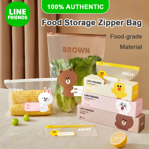100% Authentic Line Friends Resealable Food Storage Zipper Bag Heat Resistant Washable Reusable Sealed Bag Fresh-keeping Bag Food Grade Material Household Thickened Ziplock Bag Plastic Refrigerator Storage Bag BROWN SALLY CONY LFB41