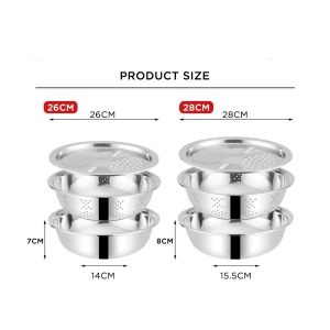 Baskom Set Stainless Steel 3in1 Multifungsi dengan Parutan dan Tirisan Sayur Buah