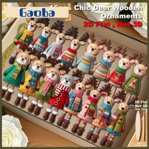 gaoba 16Pcs 2D Colorful Christmas Reindeer Wooden Pendant Ornament Cartoon Christmas Tree Hanging Decoration For Home New Year Gift