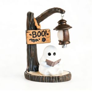WMU7071 Cell Battery Operated Ghost Night Light Warm Glow Hand-Painted Ghost Figurine Lantern Hanging Lantern Lightweight Halloween Lamp Bedroom Decor
