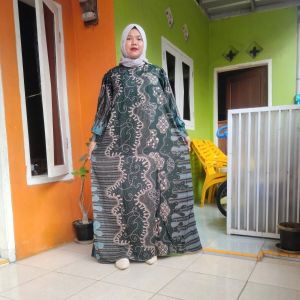 gamis maxi abaya rayon lengan balon kerah mandarin