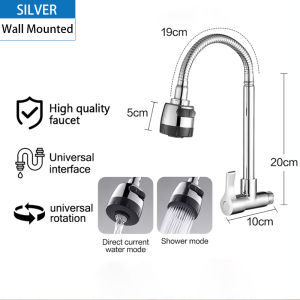 LUVHOME Kitchen Faucet Stainless Steel Cold Tap 360° Rotate Flexible Wall Mounted Faucet Two Effluent Modes Sink Faucet