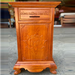 Hòm tủ đựng công đức trạm sen để đình chùa gỗ hương cao 81x51x40cm