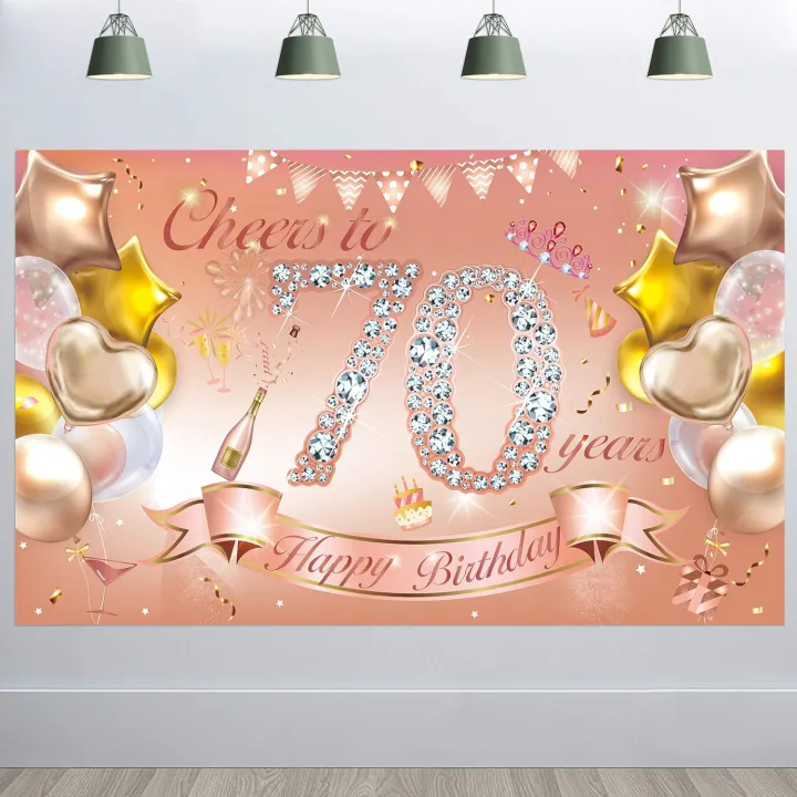 Woman 70th Rose Gold Birthday Photography Backdrop for 70th