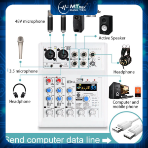 MIXER E4 Bluetooth-Mixer Karaoke Livetream Thu Âm Chuyên Nghiệp Tích Hợp 88 Hiệu Ứng Reverb 2 Cổng Micro XLR 2 Cổng Phantom 48V 1 Cổng 3.5 Cho Micro 5v Tương Thích Với Việc Mix Nhạc Livestream Âm Thanh Trong Trẻo Rõ Ràng.