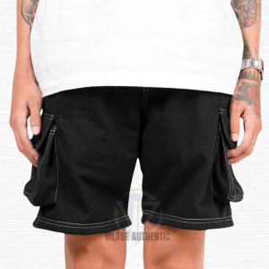 Celana Cargo Pendek Bahan Fleece Stylish Casual Santai Trendy Pria Wanita Hitam Premium Kekinian