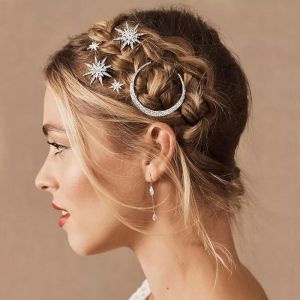 BARTOSI Moon Star Hair Clips Gold Stars Hair pins Crystal Celestial Hair Accessories for Women and Girls (Pack of 3)