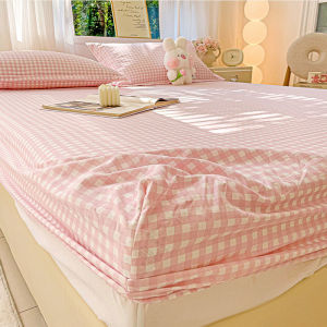Simple Grid Pattern Washed Cotton Single Piece Bedsheet Skin Friendly Non Slip Bed Cover for Home Ultra Thin Breathable Mattress2026