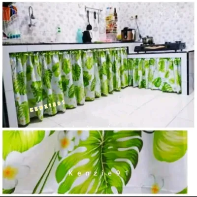 Gorden kolong dapur / Gordeng kolong meja dapur / Gorden dapur bawah kompor 1 set plus tali terbaru