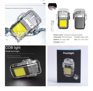 IQONICA Transparent Waterproof Electric Lighter with COB LED Flashlight USB Rechargeable Outdoor Lamp