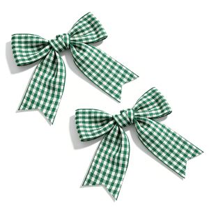2PCS Blue White Gingham Hair Bows for Girls 3 Plaid Clips Handmade Gingham Ribbon Hair Accessories Non-Slip Alligator Clips for Toddlers Kids & Teens Daily School & Holiday Wear