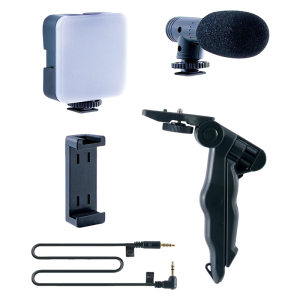 Video Calling Live Streaming Video Conference Starter Set Vlog Set with Tripod Fill Light Microphone and Phone Clip