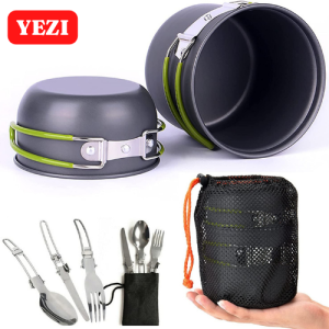 YEZI 7PC Camping Cookware Set with Utensils & Bag Lightweight Compact for Backpacking Hiking Outdoor Cooking