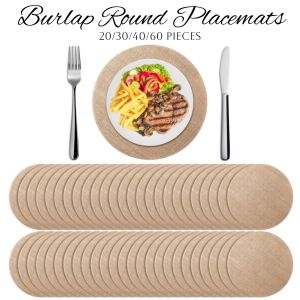 20-60 Pieces Burlap Round Placemats Heat Resistant Jute Table Mat Circle Rustic Table Decoration Wedding Dinner Farmhouse Supply2026