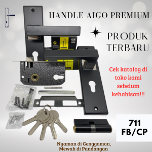 1 SET HANDLE PINTU RUMAH UKURAN TANGGUNG 20 CM / WARNA HITAM / DESIGN MODERN / LENGKAP TINGGAL PASANG