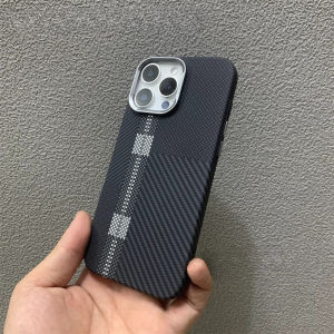 Carbon Color Blue White Stripes Case for iPhone 16 17 Pro Max Magnetic Magnets Cover Charging Shell Protective Camera Lens Coque